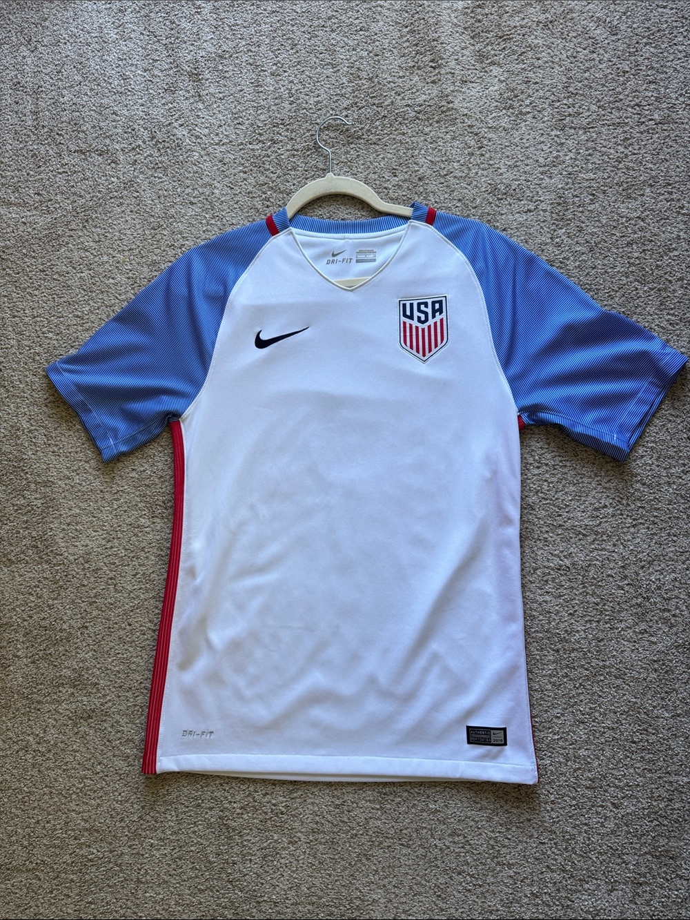 Nike men’s USA Soccer Jersey - White with Light Blue Sleeves and Red Trim